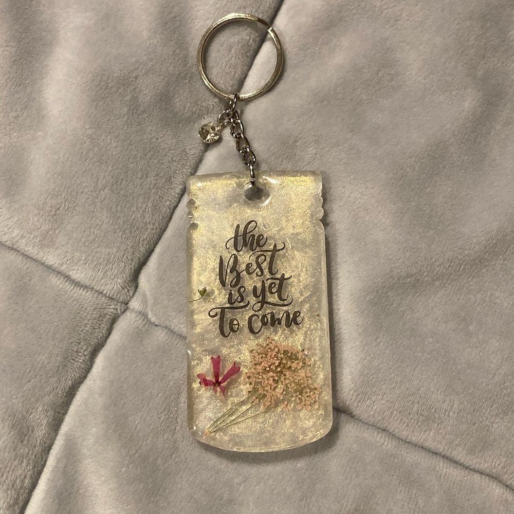 Keychain - Mason jar real flower resin keychain “the best is...