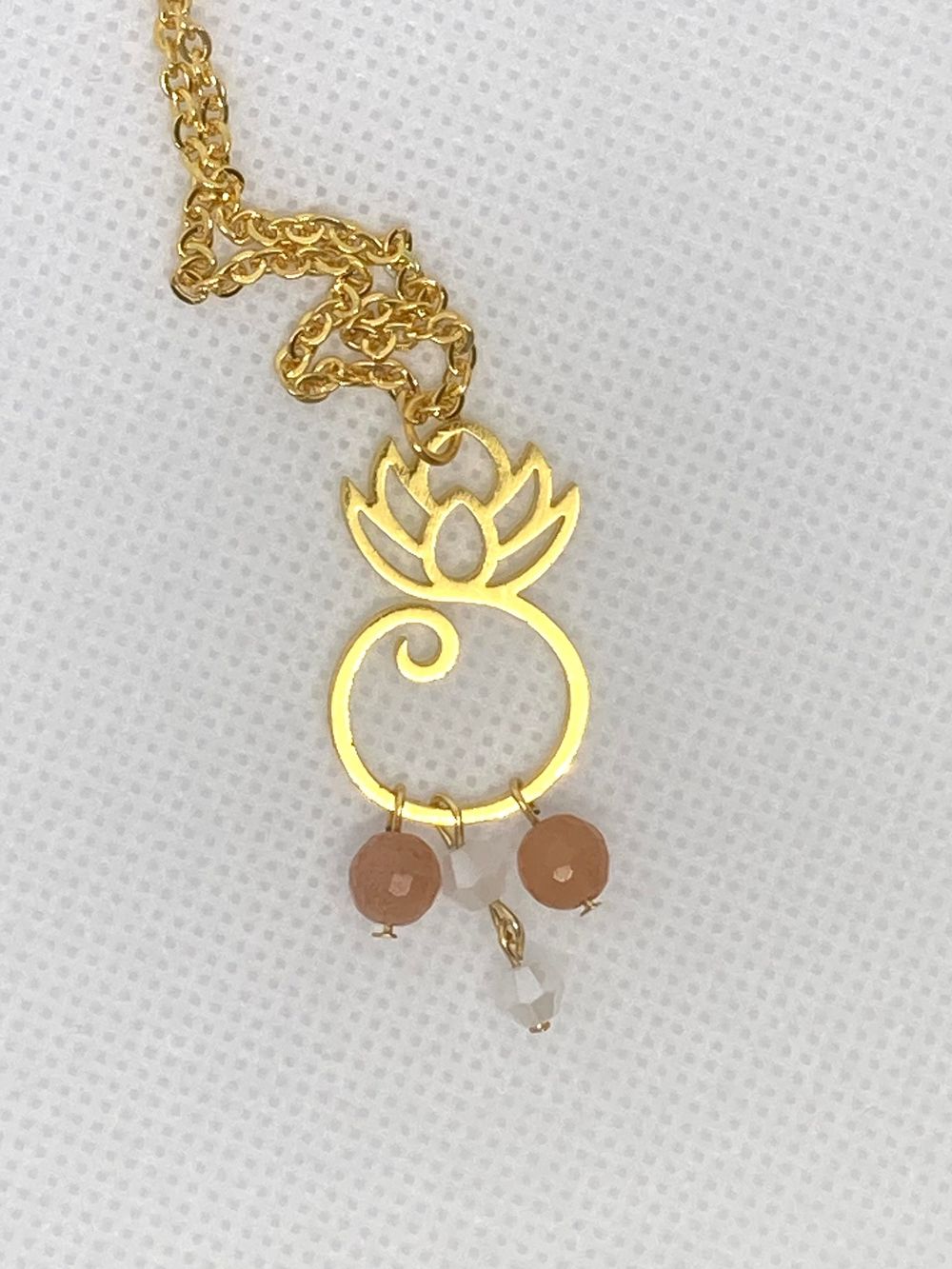 Charm necklace - lotus, gold, peach adventurine gemstone and...