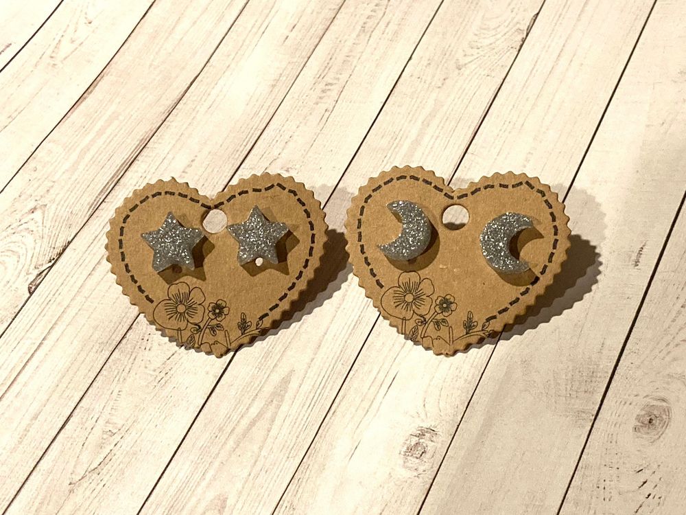 Kawaii star and moon silver sparkle resin stud earrings