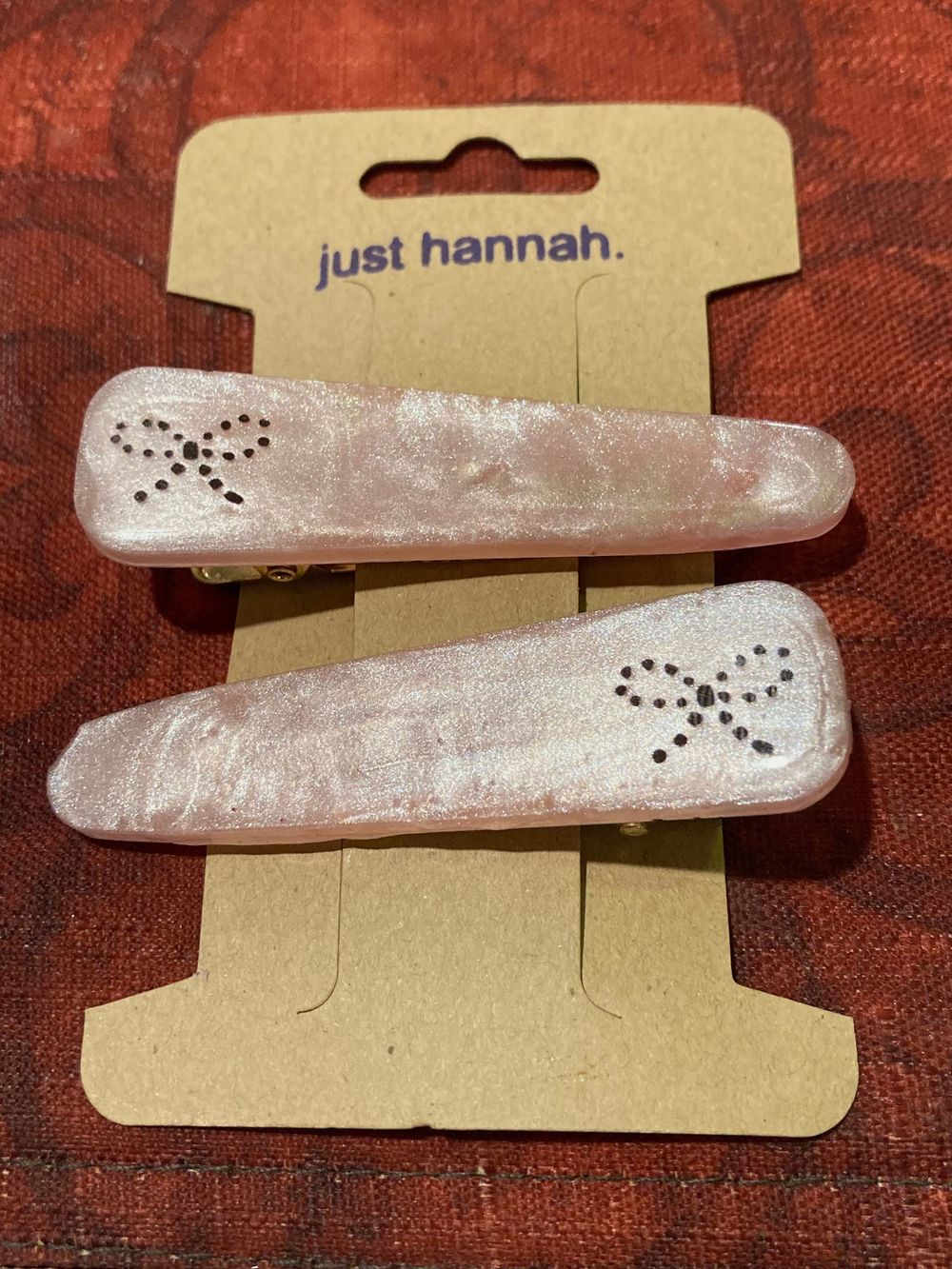 Hair clips - pink with black bows