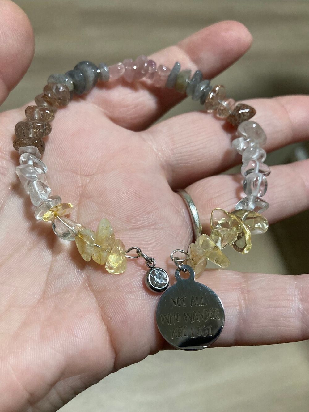 Charm memory wire bracelet - gemstone chips, rhinestone, not...